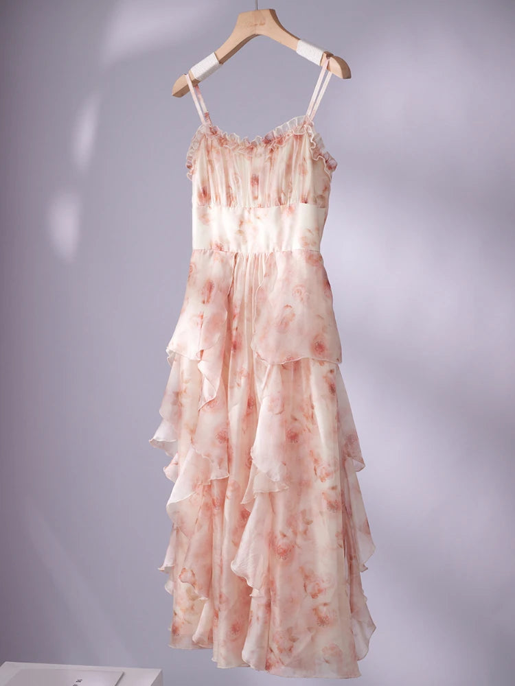 Hnewly 2 Piece Dress Sets Women Elegant Chiffon Summer Casual Slim Strap Dress + Fairy Cardigan Fashion Chic Vintage Suit Even Party