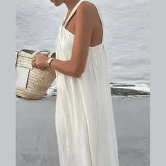 Hnewly  All-match Comfortable Beachy Women's Clothing Summer Solid Color Pullover Chiffon Halter Ankle Skirts Office Lady Dresses