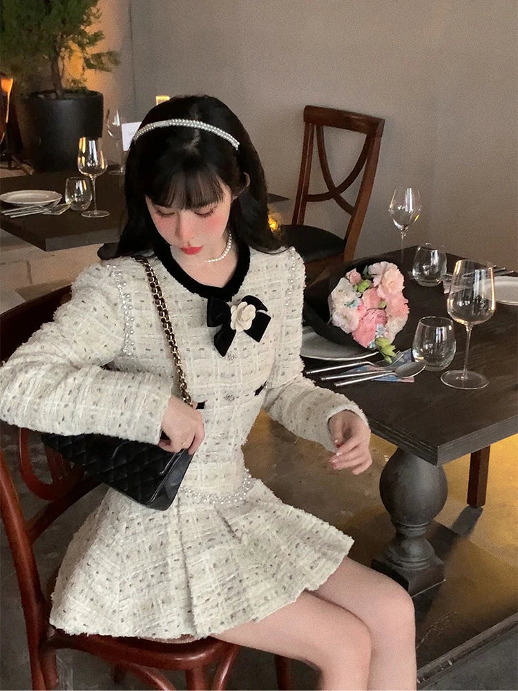 Hnewly DRESS TO IMPRESS 2 Piece Dress Sets Women Autumn Office Lady Elegant Crop Jacket Coats + Mini Skirt Causal Chic Korean Fashion Blazers Suits