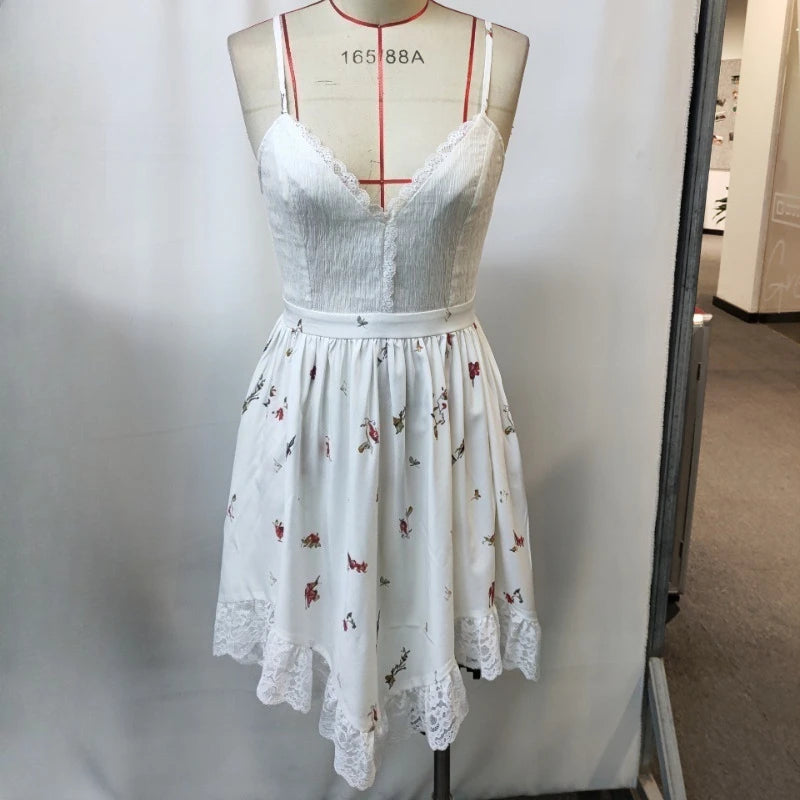 Hnewly  Women's Vintage Summer Suspender Floral Irregular Hem Mini Dress Boho Beach Sundress Party Festival Evening Dresses Vestidos