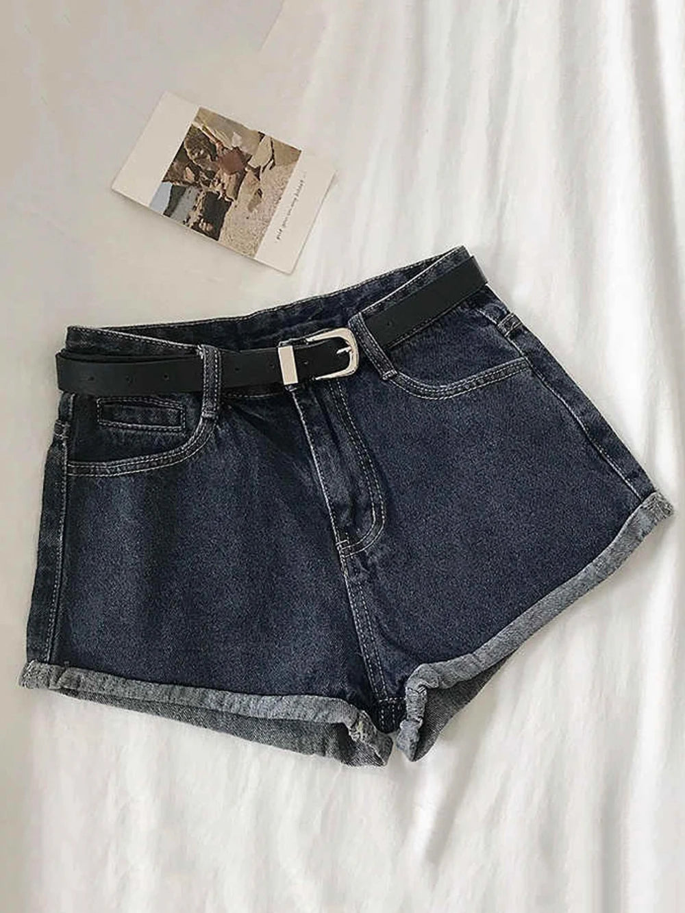 Hnewly  Versatile High Waisted Denim Shorts Summer 2025 New  Rolled Edges Loose Wide Leg Hot Pants Minimalist Women's Beach Pants