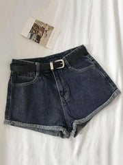 Hnewly  Versatile High Waisted Denim Shorts Summer 2025 New  Rolled Edges Loose Wide Leg Hot Pants Minimalist Women's Beach Pants
