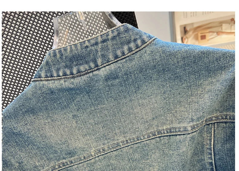 Hnewly  Fashion Denim Jacket Loose Casual Retro Jeans Short Coat Women's Spring Autumn Elegant Korean Standing Collar Long Sleeve Top