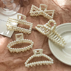 Hnewly Korean Imitation Pearl Hairpins Geometric Hair Claws Bath Large Catch Clip Shark Clip Back Head Hair Clip Women Hair Accessories