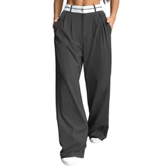 Hnewly  Basic Solid Color Lightweight Skin-friendly Suit Pants Fashion Pleated Wide Leg Casual Commuted Trousers for Women