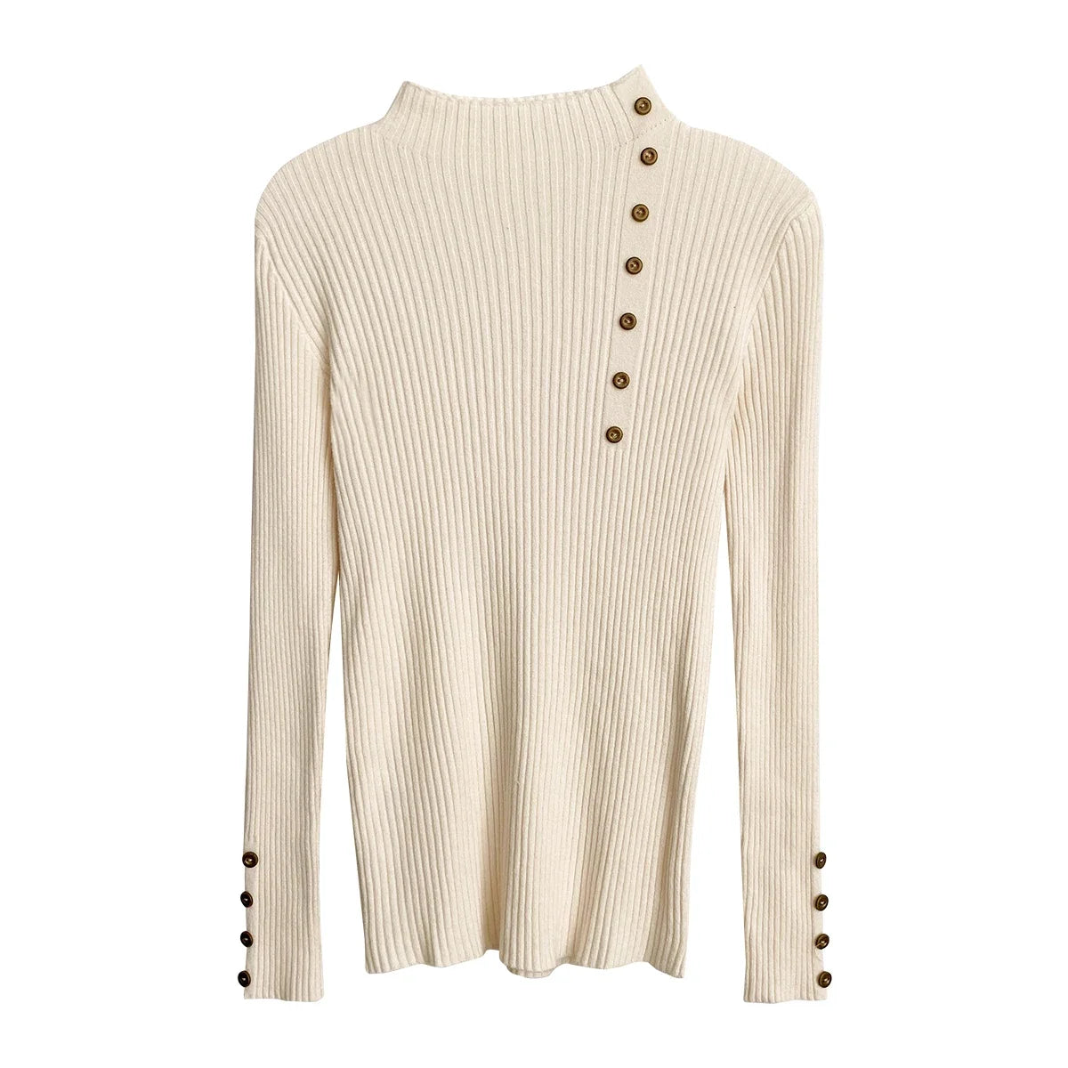 Hnewly  Rib Knit Top Mock Neck Long Sleeve Slim Fitted Sweater Mockneck Pullovers Women Plain Jumper Teen-girl Fall Winter Outfit