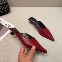 Hnewly  Woman Slippers Pointed Toe Outside Job Sandals Slides Mules Low Heel White Shoes for Women with Comfortable Luxury Korea Style