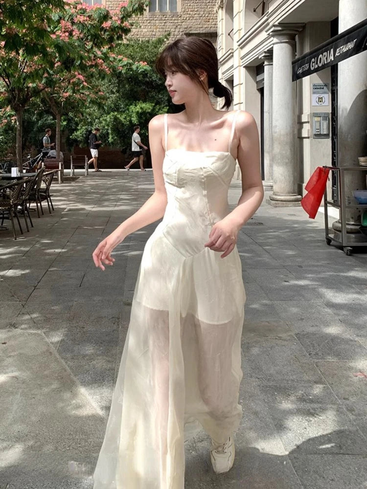Hnewly Elegant Floral Fairy Dress Women Casual Sweet Y2k Clothing Sexy Strap Dress Even Party One Piece Dress Korean Chic Sleeveless