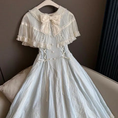 Hnewly  Women Dresses Japanese Style Ruffles Bandage Bows Lolita Long Dress Spring Summer Vintage Grils Vestidos Mujer