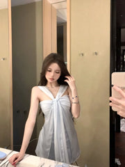 Hnewly  Mini Dresses Women Sleeveless Sexy Halter Backless Summer Fashion Solid Party Dress Sweet Elegant Female Casual