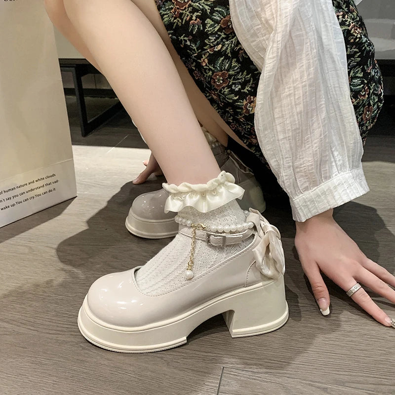 Hnewly Spring/Summer High Heels with Skirts High Heels Pearl Buckles Mary Jane Business Women's Shoes Banquet Casual Shoes for Women