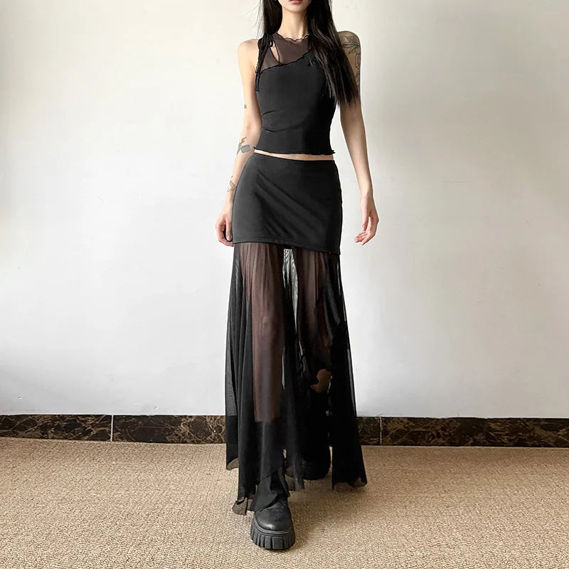 Hnewly Summer Tanks Tops Women O-neck Slim New Stylish Sexy Sleeveless Solid Color Spliced Navel-Exposed Tee Woman Clothing