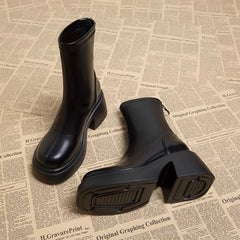 Hnewly Black Platform Women Ankle Boots Fashion Soft Leather Shoes Autumn Winter Thick Heel Women's Short Booties