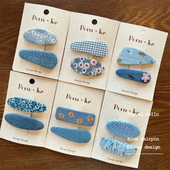 Lunivop  2pcs New Cute Cotton Embroidered Denim Hair Clips for Girls Sweet Flower Hairpins BB Clips Kids Fashion Hair Accessories