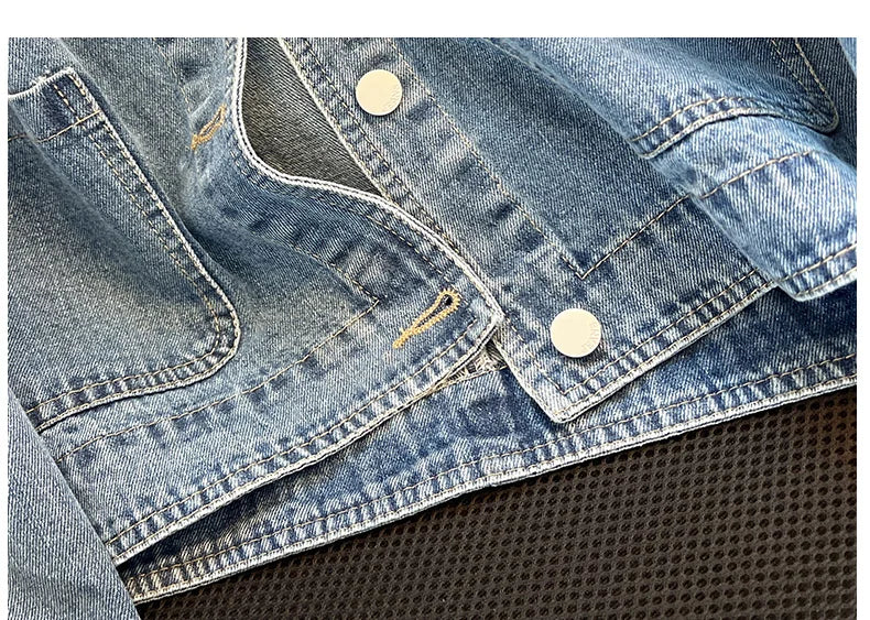Hnewly  Light Blue Retro Denim Jacket Women's Spring Single Breasted Loose Cardigan Short Top Autumn O-Neck Long Sleeve All-Matched Top