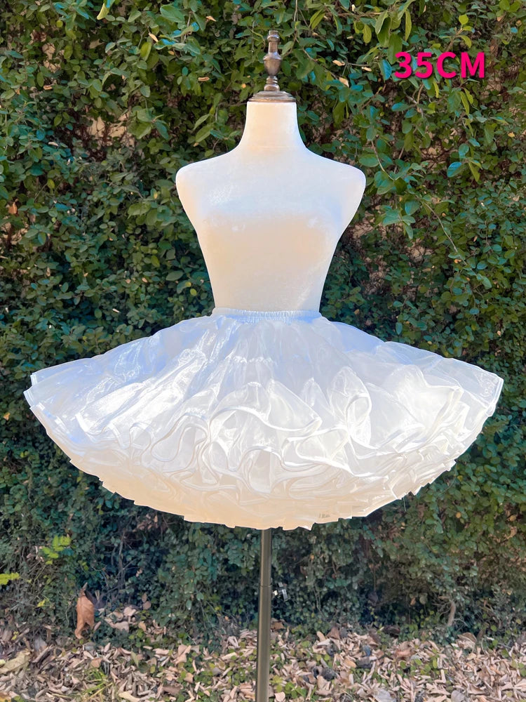 Hnewly  Lolita Skirt Support Four Layers Boneless Crinoline 35cm Soft Mesh Women's Underskirt Elastic Waist White Pettiskirt