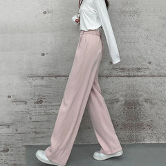 Hnewly  Korean Fashion High Waist Suit Pants Women Autumn Office Wide Leg Straight Trousers Ladies Chic Solid Color Pocket Pants
