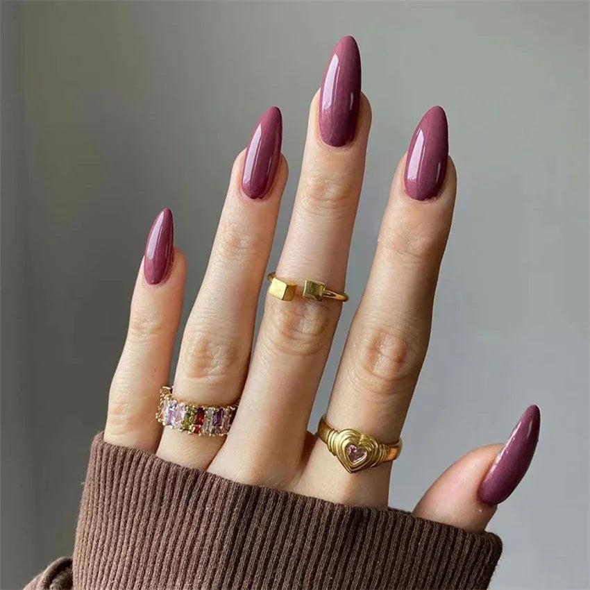 Hnewly 24pcs Artificial Nail Art Fake Nails Full Coverage Removable Ballet Short Press On Nails tips Chips Waterproof Solid Colour set