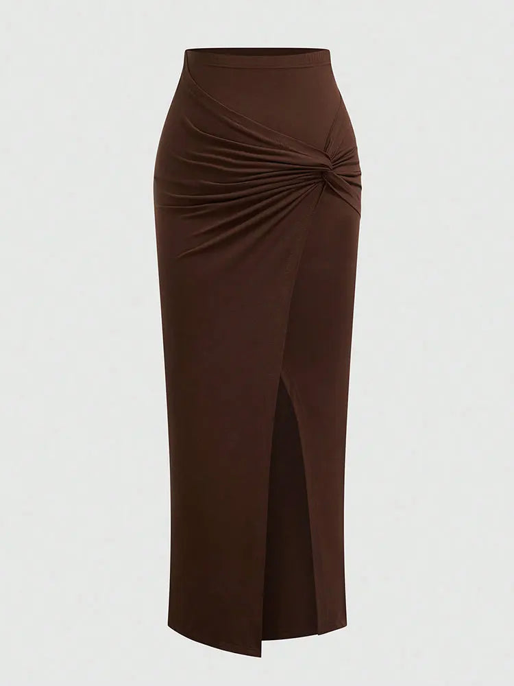Hnewly  New French High-Waist Retro Knitted Ruched High-Slit Midi Skirt Black Versatile Slim Plus Size Female Clothing Elegant Party