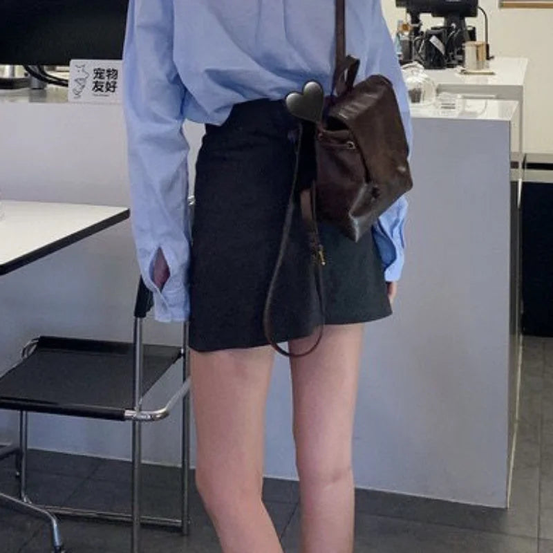 Hnewly A-line Skirts Women Slit Hotsweet Korean Style High Waist Office Lady Elegant Spring Fashion Mini Casual Chic Simple All-match