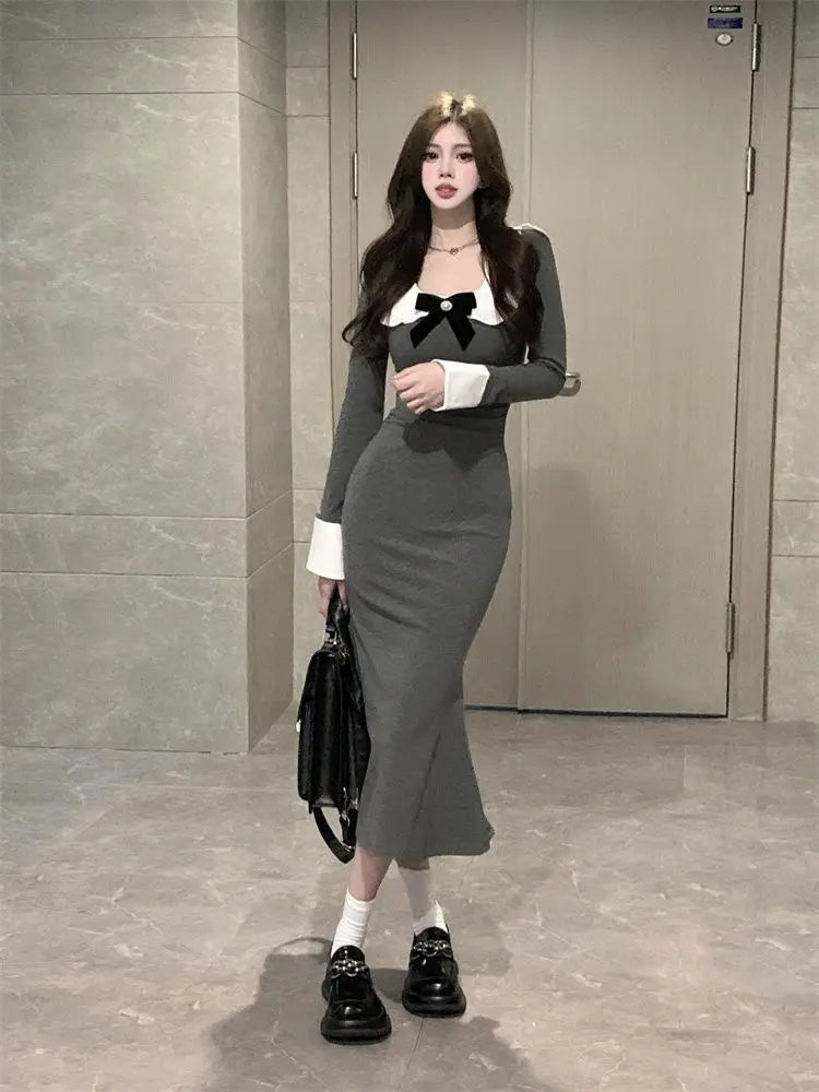 Hnewly spring 2025 fashion trend Baby Doll Collar Long Sleeve Women High-end Slimming Fishtail Long Dress