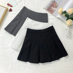 Hnewly  White Women Pleated Skirts Fashion High Waist Zipper Dancing Mini Skirts Elegant Student All Match A Line Skirt Summer New
