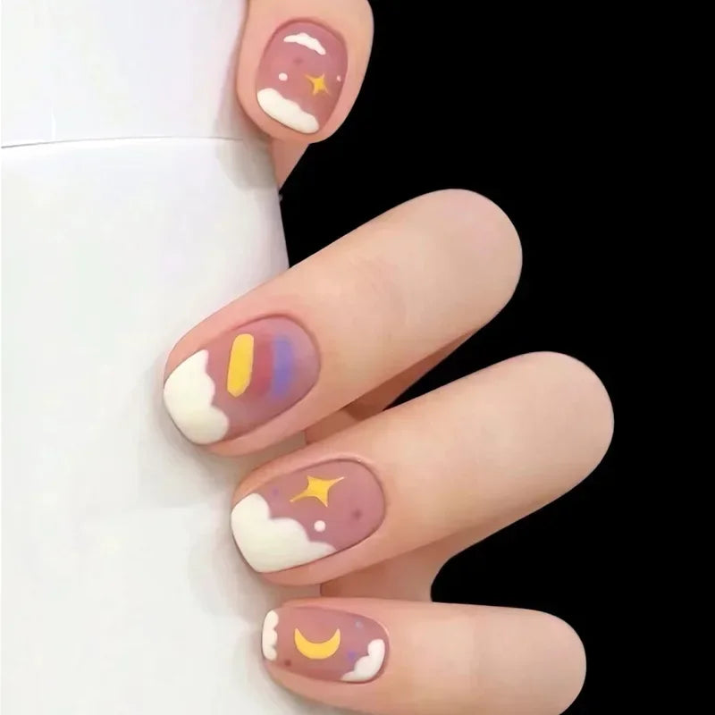 Hnewly 24pcs Red Rose False Nails Full Coverage Set Reusable Fake Nails Faux Acrylic Press on Nails with Accessories