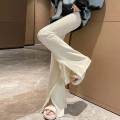 Hnewly  Flare Pants Women Thicken Autumn Winter Keep Warm Elegant  Joggers Korean Fashion Temper Casual Mopping Trousers Chic Womens