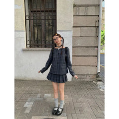Hnewly  Vintage Plaid Skirt Women Preppy Style Sweet Pleated Mini Skirt Korean Fashion Retro Japanese Harajuku Short Skirts