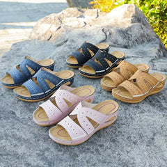 Hnewly  New Summer Women Wedge Sandals Premium Orthopedic Open Toe Sandals Vintage Anti-slip Leather Casual Female Platform Retro Shoes