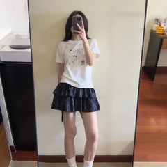 Hnewly  Funny T Shirts Women Cartoon Printed 2025 Summer Fashion Sweet O Neck Short Sleeve Loose Y2k Tops Female Casual Tshirt