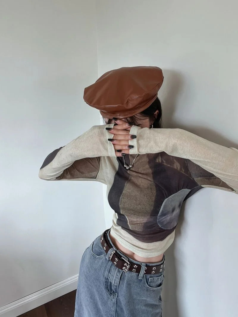 Hnewly  Top Female Tie Dye Spring Autumn Slim Women's Long Sleeve T-shirt Sexy Crop Y2k Fashion Korea Goth Cheap Clothing Sales Clothes