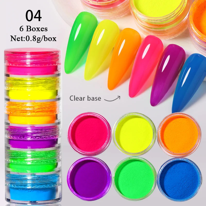 Hnewly 6Box/set Glitter Mirror Dust Nail Powder Chameleon Aurora Metallic Effect Pigments Laser For UV Gel Nail DIY Manicure Decoration