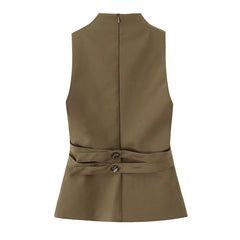 Lunivop  New Fashion Women High Neck Sleeveless Button Top Elegant Chic Lady Tank Tops