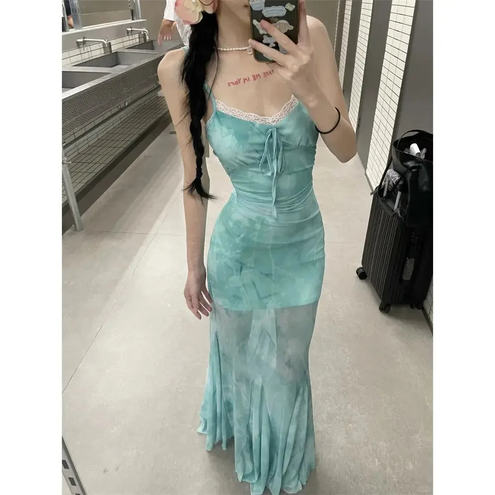 Hnewly  Oversize Lace Patchwork Camisole Dresses Sexy Slim Fit Bodycon Fishtail Dress for Women Summer New Vestidos Mujer