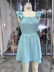 Hnewly  Sweet Ruffle Sleeve Mini Dress - High Waist Backless Design with Bow Knot Tie for Vacation Beach