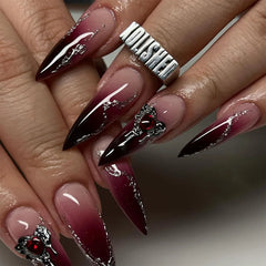 Hnewly 24Pcs French Almond False Nails Glitter with Rhinestones Wearable Fake Nails Artificial Simple Full Cover Press on Nails Tips