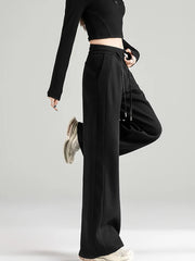 Hnewly  Preppy Style Black Sweatpants Women Vintage High Waist Loose Straight Pant Korean Casual Fall Lace Up Wide Leg Trousers New