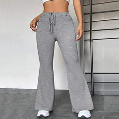 Hnewly  Sexy Middle Waist Lace Up Slim Fit Flare Pants Women's Sporty Yoga Fashion Drawstring Trousers Casual Daily Streetwear