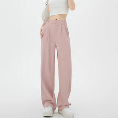 Hnewly  Spring Autumn High Waist Straight Suit Pants Women Korean Style Loose Wide Leg Trousers Woman Pocket Solid Pants Office Ladies