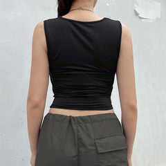 Hnewly Solid Elegant Square Collar Crop Top Women Sleeveless Skinny Tank Tops Basic Casual Ladies Vest Harajuku Y2k Vintage Tees