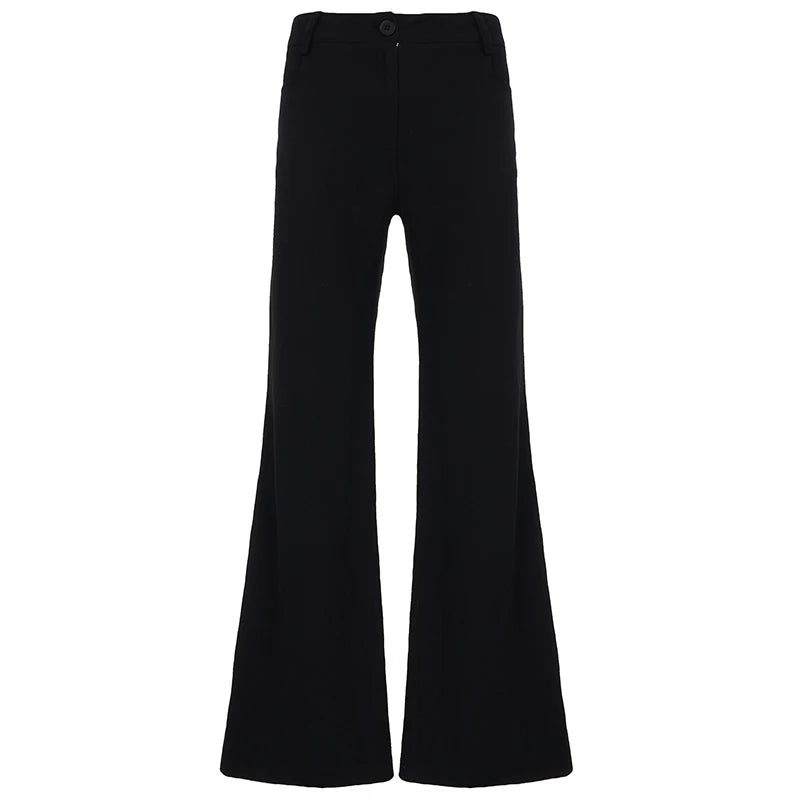 Hnewly  Black Slim-Fit Low-Rise Suit-pants y2k Streetwear Basic All-match Trousers Office Lady Bottoms Korean Fashion Summer