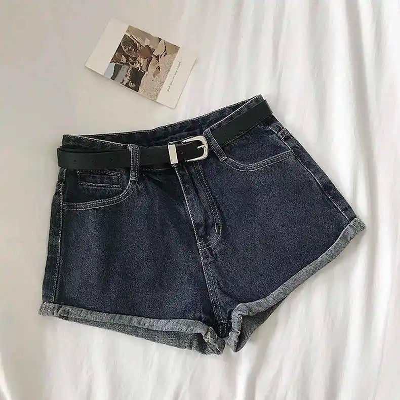 Hnewly  Versatile High Waisted Denim Shorts Summer 2025 New  Rolled Edges Loose Wide Leg Hot Pants Minimalist Women's Beach Pants