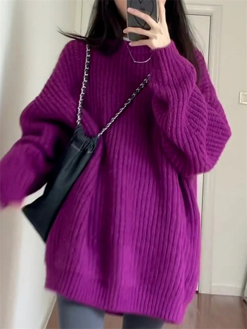 Hnewly  Women's Cable Knit Sweater Pullover Long Sleeve Mock Neck Jumper Top Loose-fit Slouchy Cozy Knitwear Autumn Winter Casual Outfit
