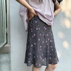 Hnewly  Vintage Floral Skirt Women Japanese Style Elegant Sweet Mid Skirt Black Harajuku Y2k Fashion Short Skirts Aesthetics
