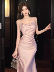 Hnewly  Sexy Dresses Women Sleeveless Slash Neck Satin Elegant Slim Summer Fashion Temperament Party Dress Female Sexy Backless