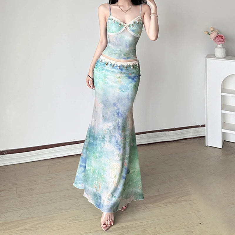 Hnewly Summer Holiday Kawaii Camis Cute Coquette Lace Stitching Mesh See Through Crop Tops Women Transparent Tees y2k Aesthetic