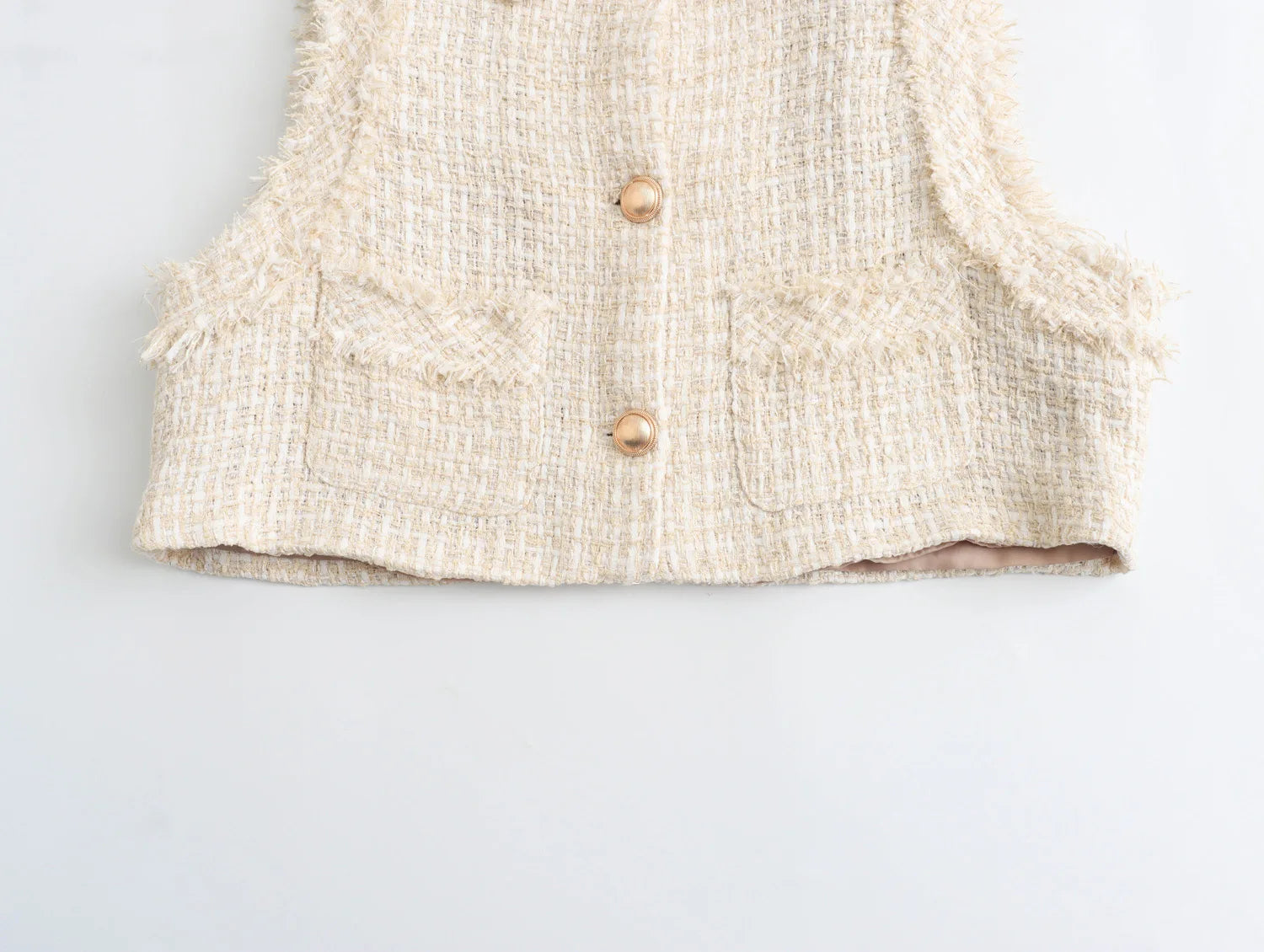 Hnewly  Spring Autumn Tweed Vest Jacket Women's 2024 New Fashion Straight Short Top Elegant Raw Edge  Sleeveless  Chic Street Youth Coat