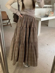 Hnewly Plaid Long Skirt Women Vintage Elegant Preppy Style Midi Skirts Harajuku Autumn Winter Casual Streetwear A-line Skirts