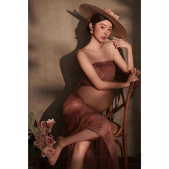 Hnewly  Women Maternity Dress for Photography Retro Elegant Tank Top with Cloth 2pcs Pregancy Clothes for Studio Photo Shoot Clothing